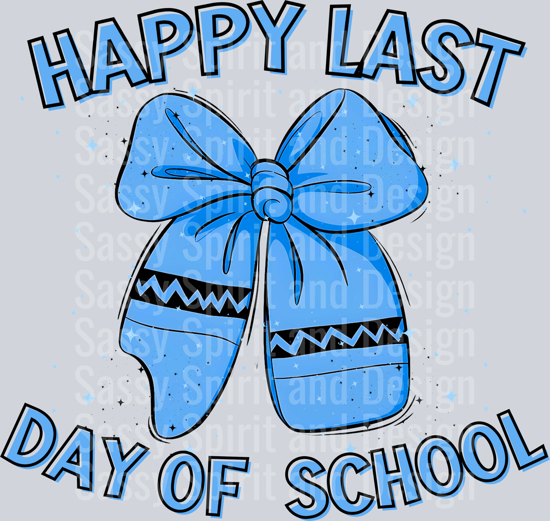 Happy Last Day Of School Blue Crayon Bow