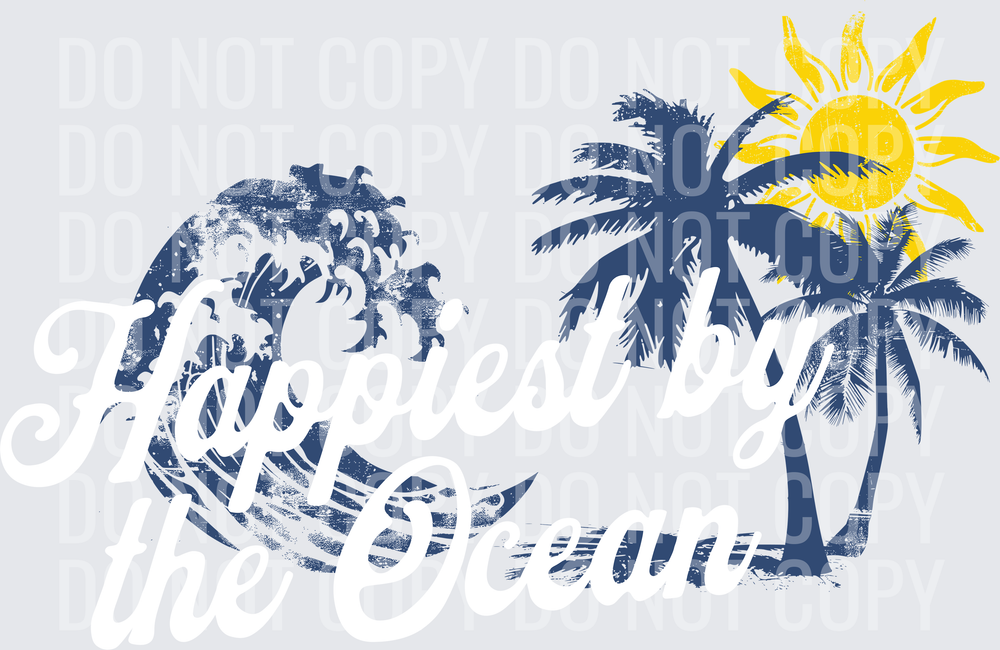 HAPPIEST BY THE OCEAN PALM TREES