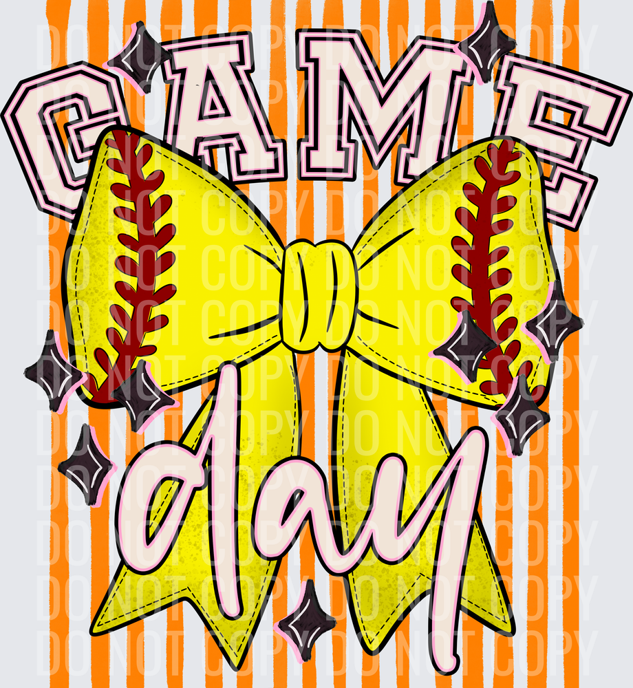 KayndiDesigns 05.26 Game Day Softball Bow Orange