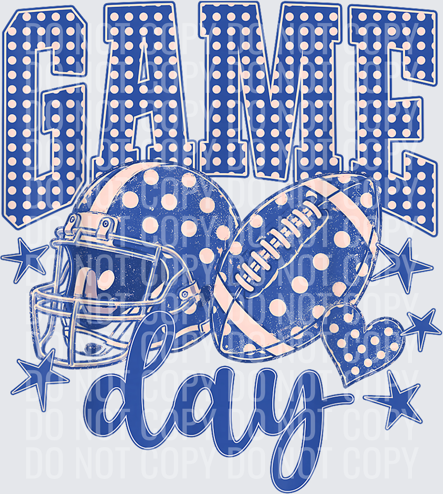 Royal Blue Football Game Day Polka Dot Touchdown Season T-Shirt