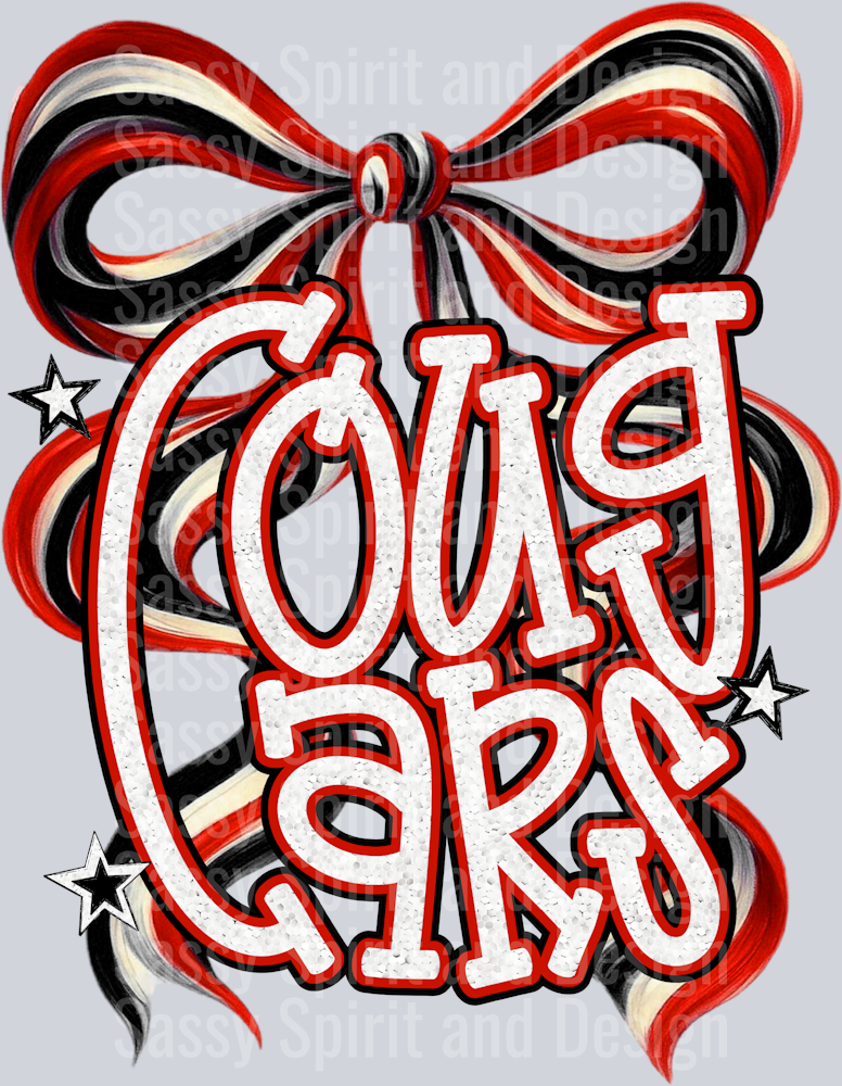 COUGARS RED BLACK BOW GLITTER