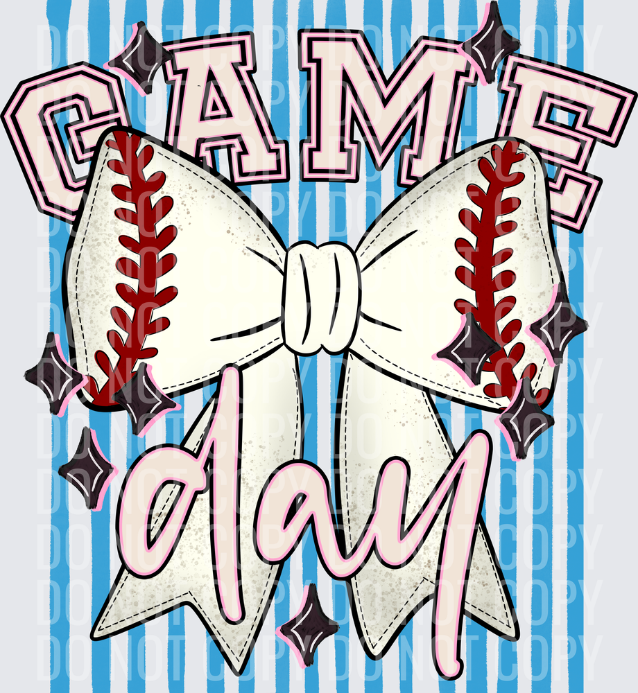 KayndiDesigns 05.26 Game Day Baseball Bow Blue Light