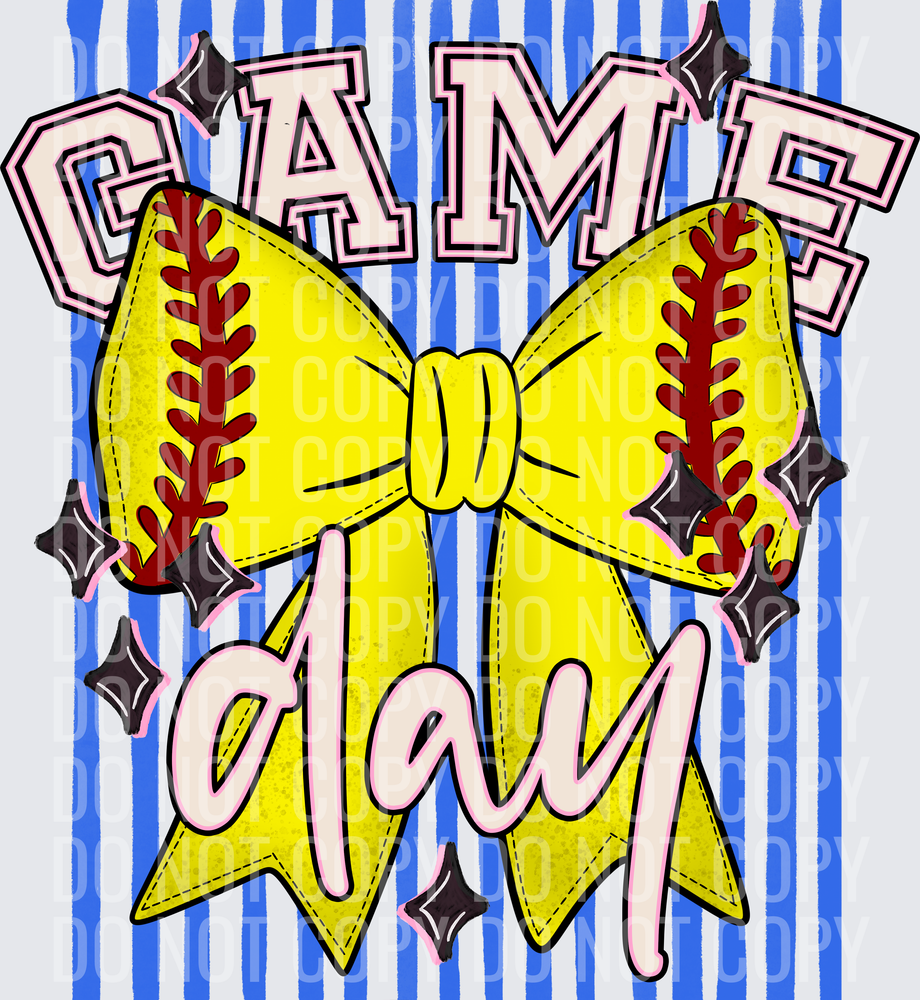 KayndiDesigns 05.26 Game Day Softball Bow Blue