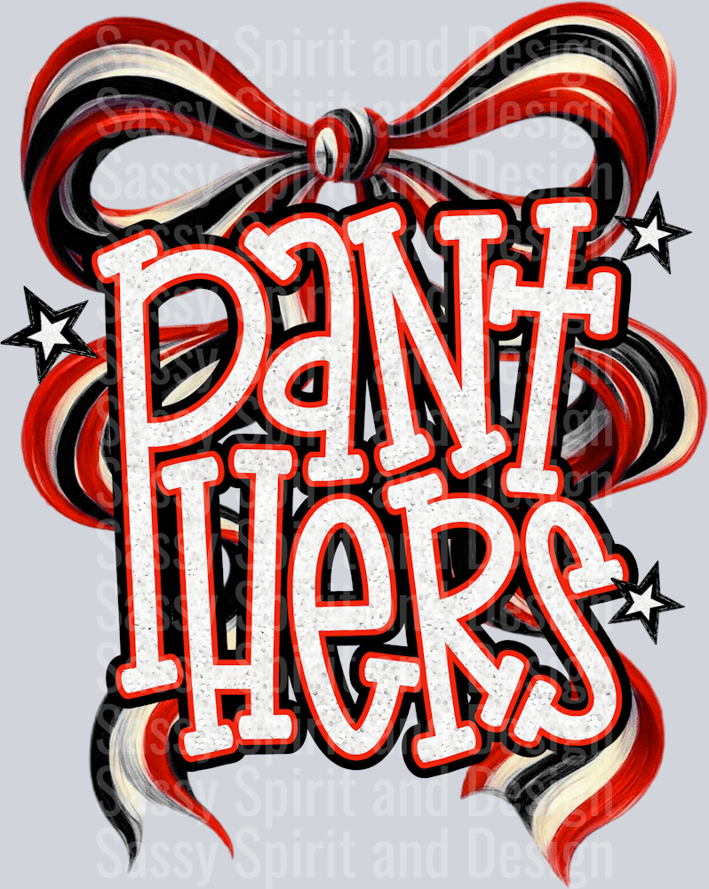 PANTHERS RED BLACK GLITTER BOW