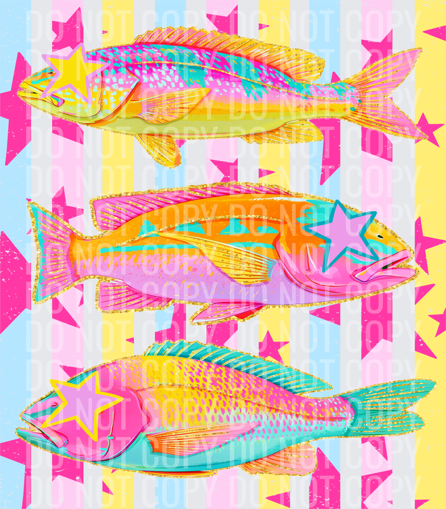 Three fish striped background