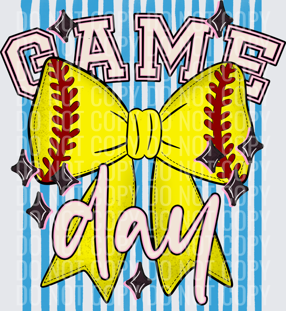 KayndiDesigns 05.26 Game Day Softball Bow Blue Light