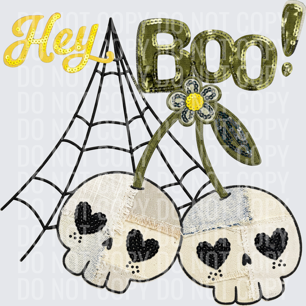 hey boo skull cherries faux emb hwds